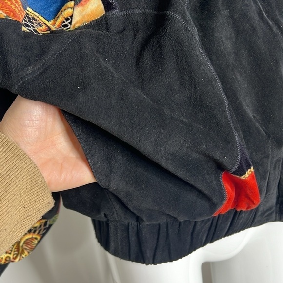 Cache Sz M Vintage Black Suede Snakeskin and Velvet Appliqué Bomber Zip Jacket - Picture 8 of 16